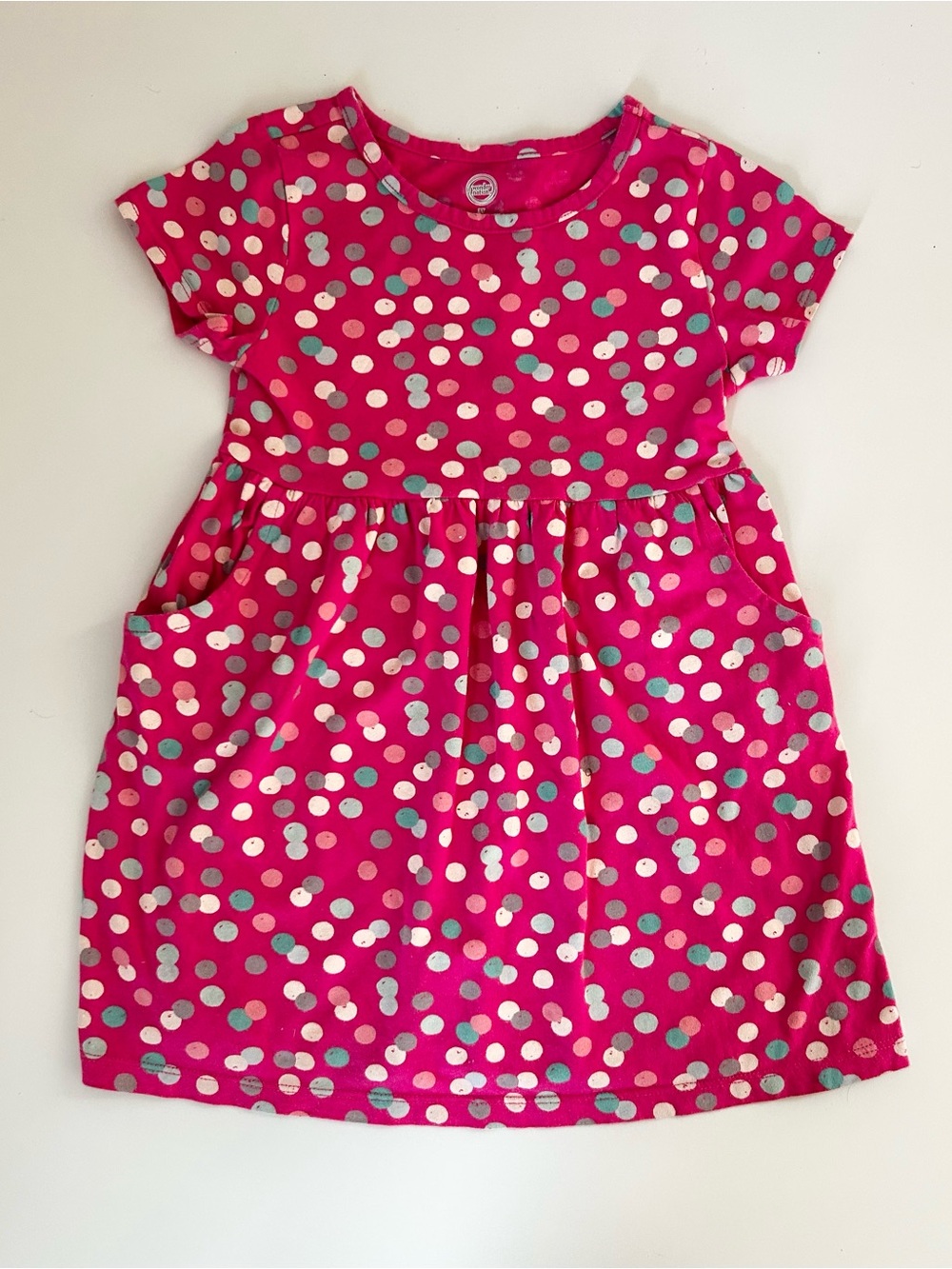 Toddler Girls Pink Polka Dot Short Sleeve Pocket Dress